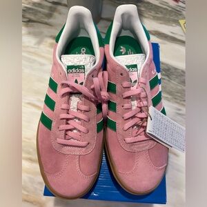 Pink and green adidas gazelles